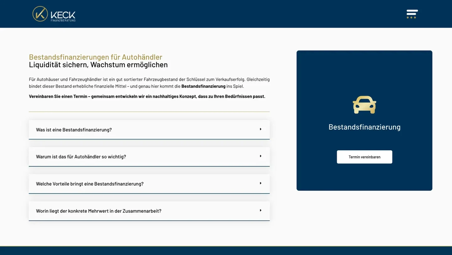 KECK Finanzberatung: Bestandsfinanzierung für Händler
