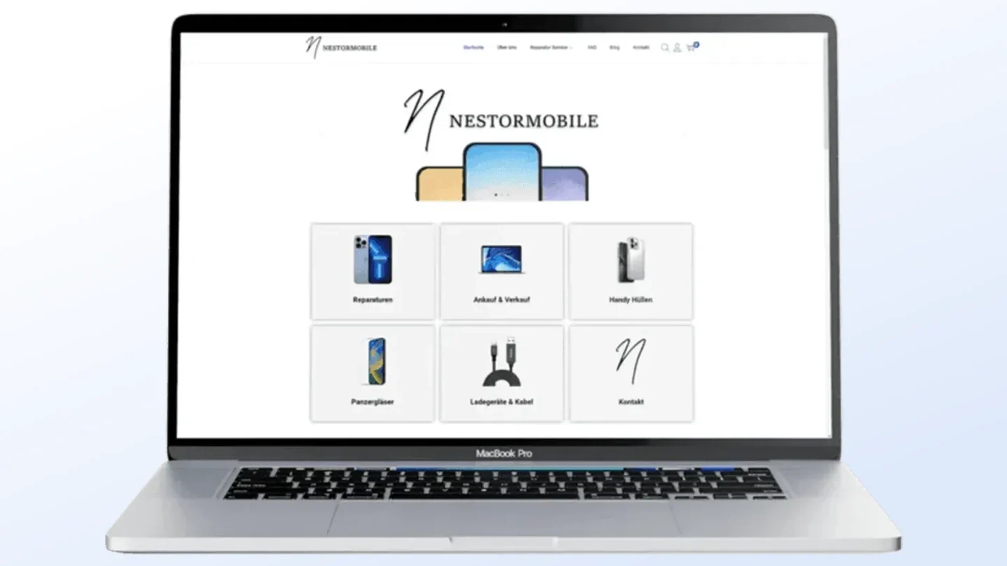 Onlineshop von Nestormobile auf dem Laptop